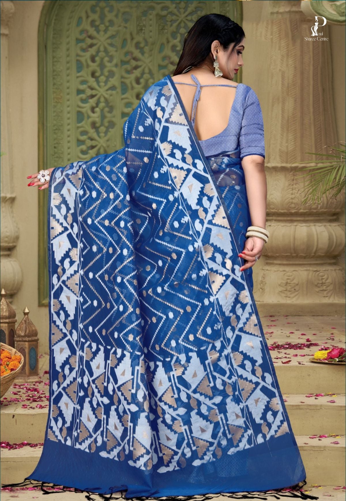 Royal Blue Dhakai Jamdani Saree