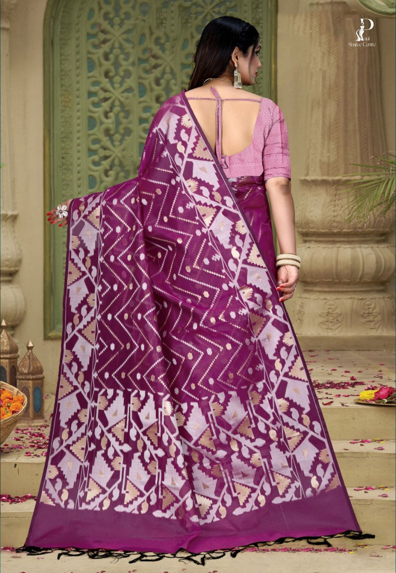 Purple Dhakai Jamdani Saree