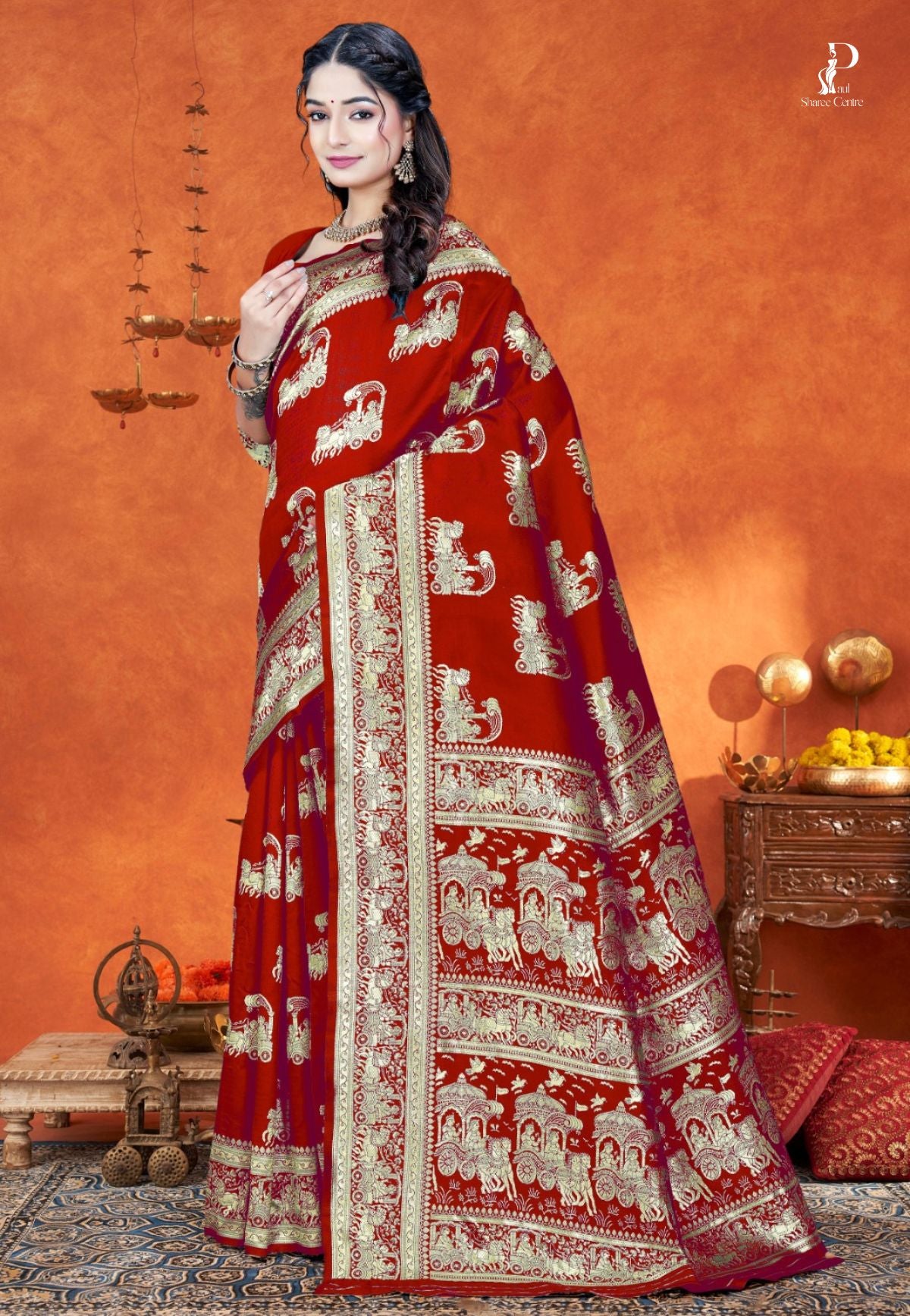 Red Katan Banarasi Saree