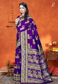 Violet Katan Banarasi Saree