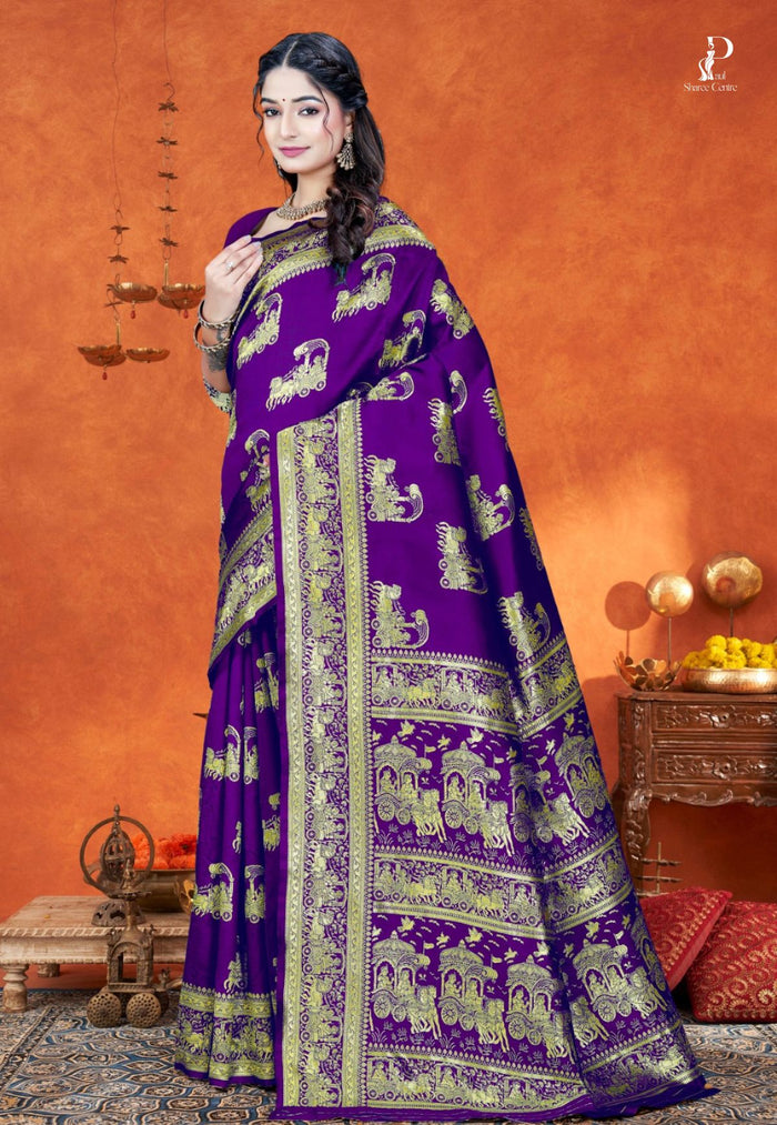 Violet Katan Banarasi Saree