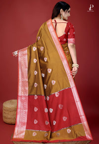 Mustard Yellow Jacquard Border Paithani Saree with Red Border