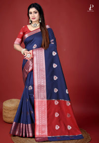Navy Blue Jacquard Border Paithani Saree with Red Border