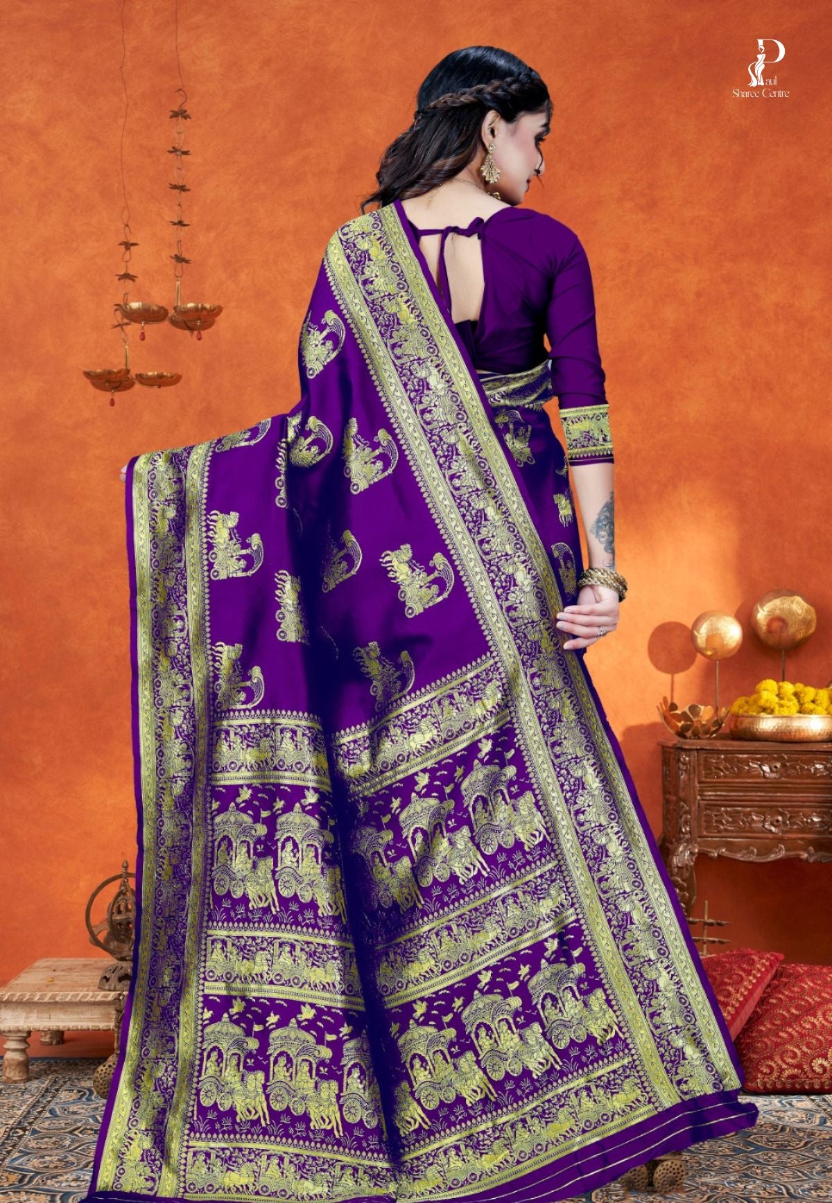 Violet Katan Banarasi Saree