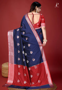 Navy Blue Jacquard Border Paithani Saree with Red Border