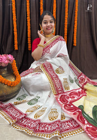 Maa Durga Hand Painted Saree