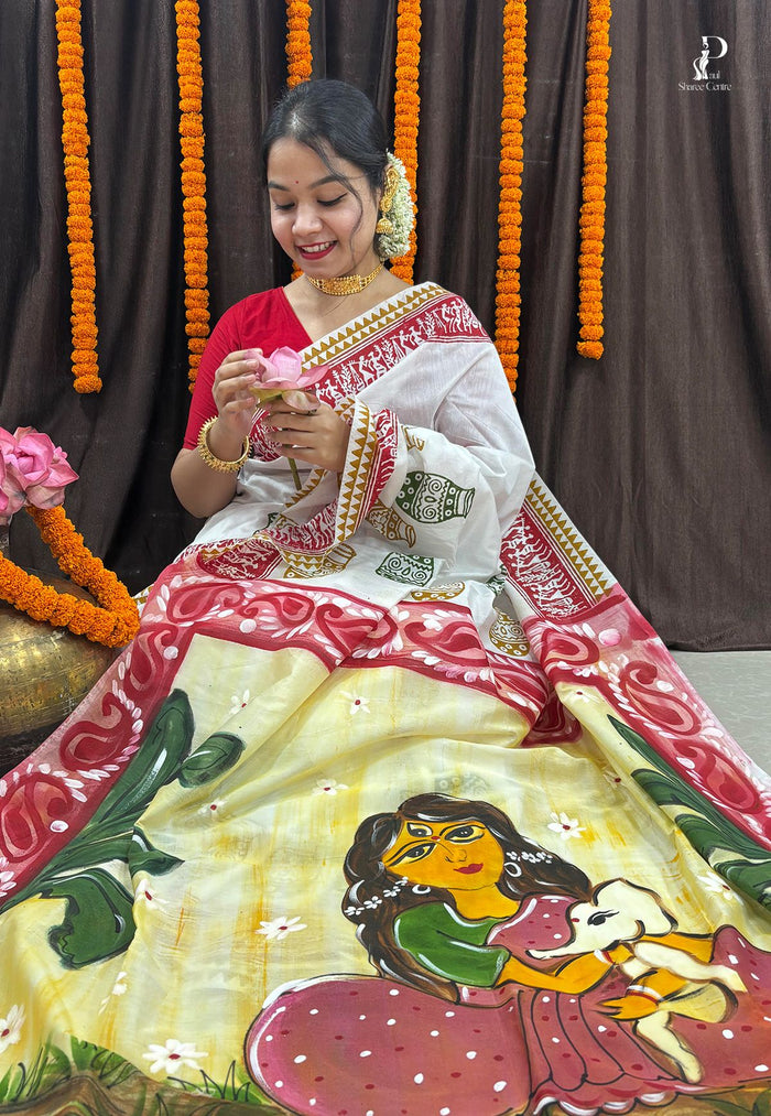 Maa Durga Hand Painted Saree