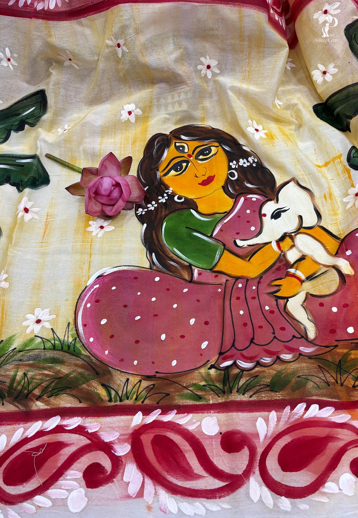 Maa Durga Hand Painted Saree