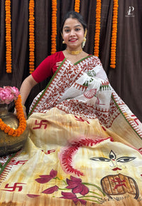 Maa Durga Hand Painted Saree