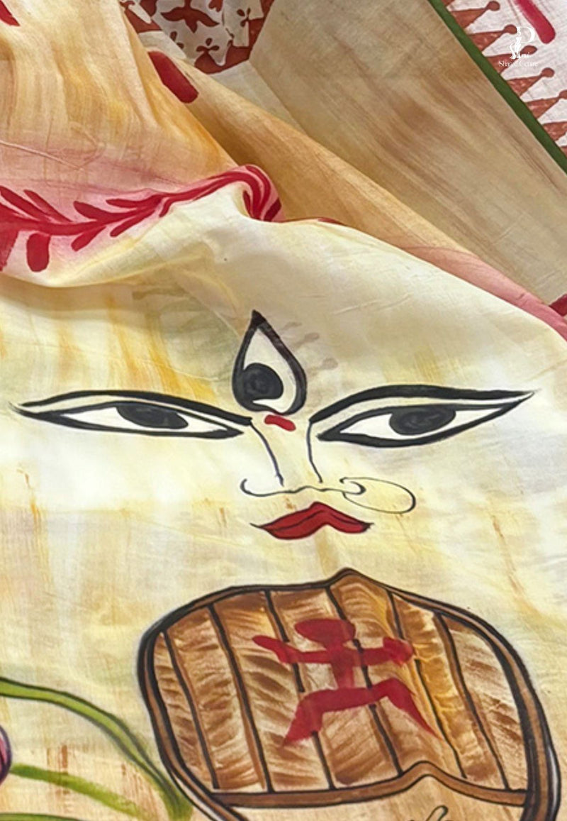 Maa Durga Hand Painted Saree