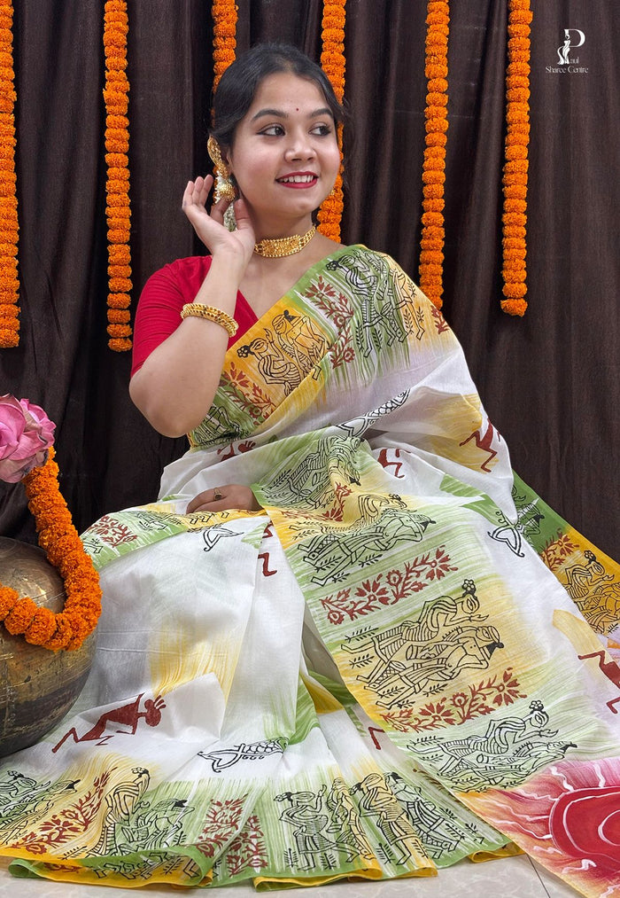 Maa Durga Hand Painted Saree