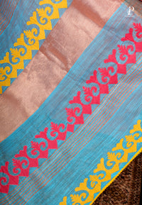 Blue Applique Work Saree with Pink Border
