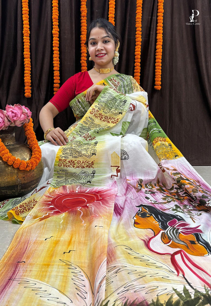 Maa Durga Hand Painted Saree