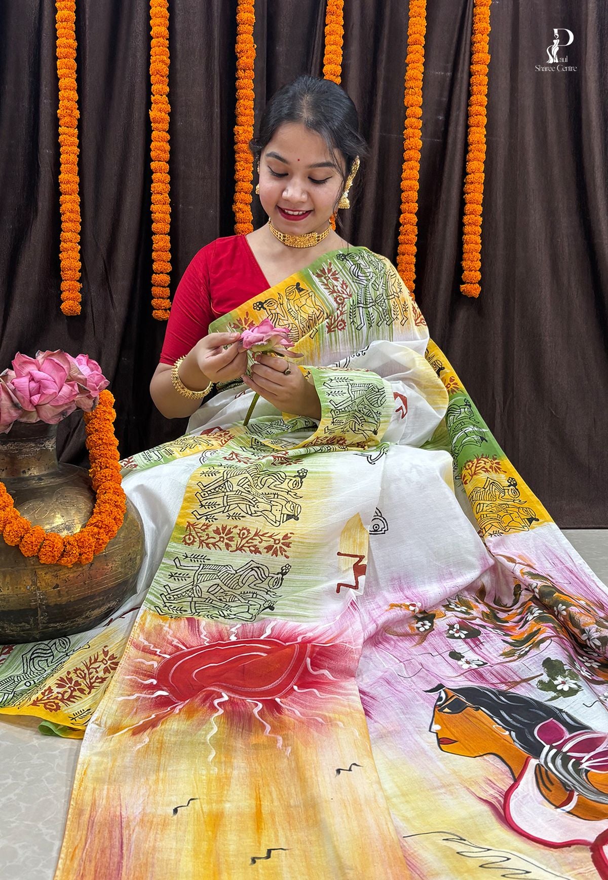 Maa Durga Hand Painted Saree