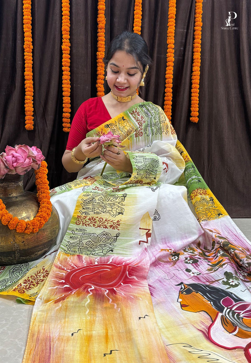 Maa Durga Hand Painted Saree