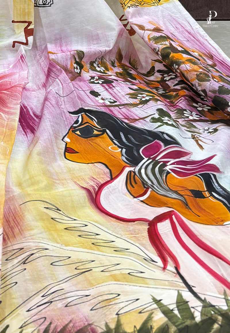 Maa Durga Hand Painted Saree