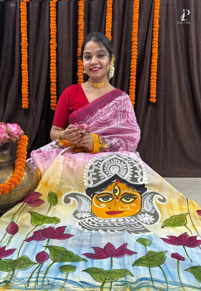 Maa Durga Hand Painted Saree