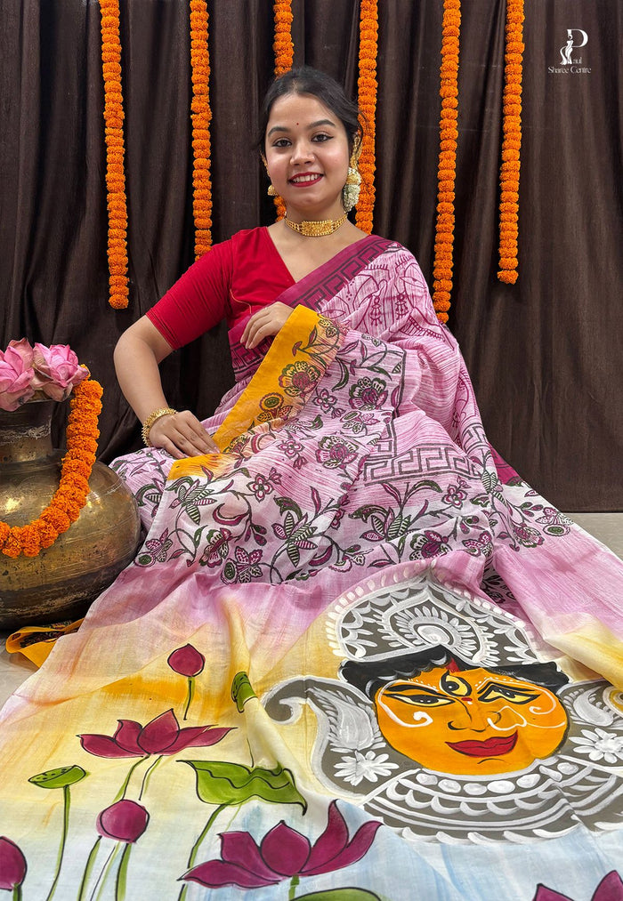 Maa Durga Hand Painted Saree