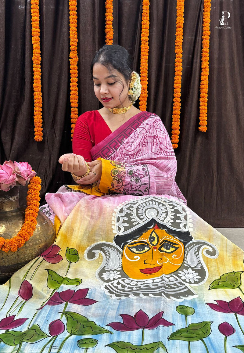 Maa Durga Hand Painted Saree