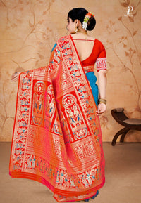 Firoza Baluchari Silk Saree with Red Border