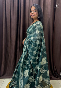 Bottle Green Printed Silk Saree