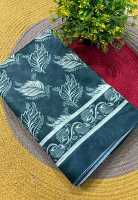 Bottle Green Printed Silk Saree