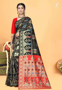 Black Gharchola Silk Saree with Red Border