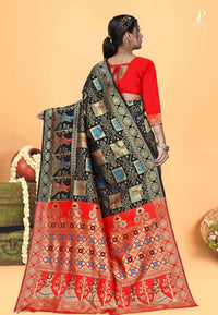 Black Gharchola Silk Saree with Red Border