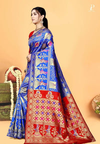 Blue Gharchola Silk Saree with Red Border