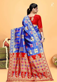 Blue Gharchola Silk Saree with Red Border
