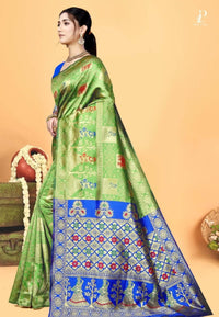 Green Gharchola Silk Saree with Blue Border