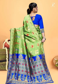 Green Gharchola Silk Saree with Blue Border