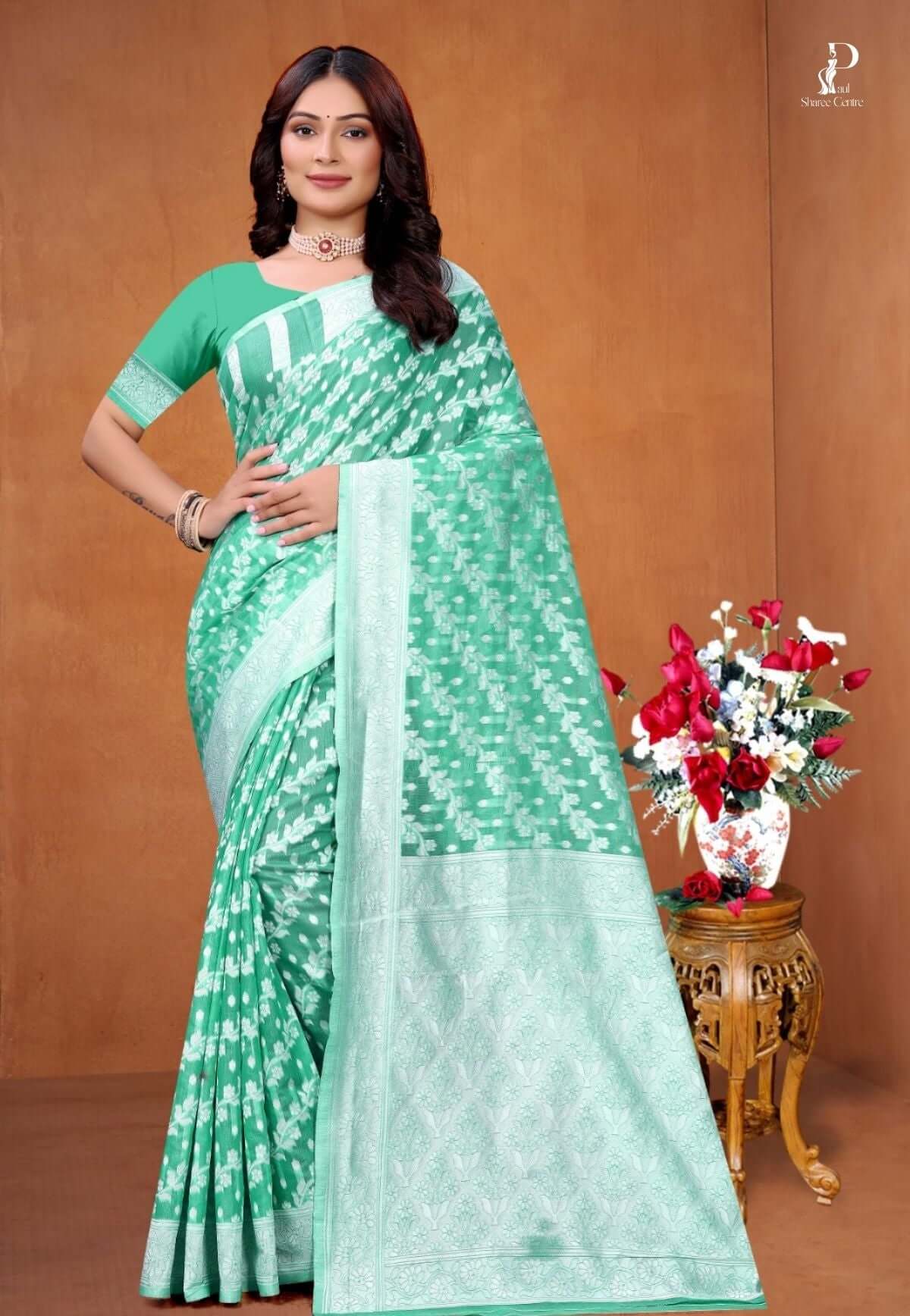 Mint Green Zaal Weave Cotton Saree