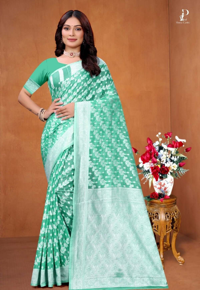 Mint Green Zaal Weave Cotton Saree