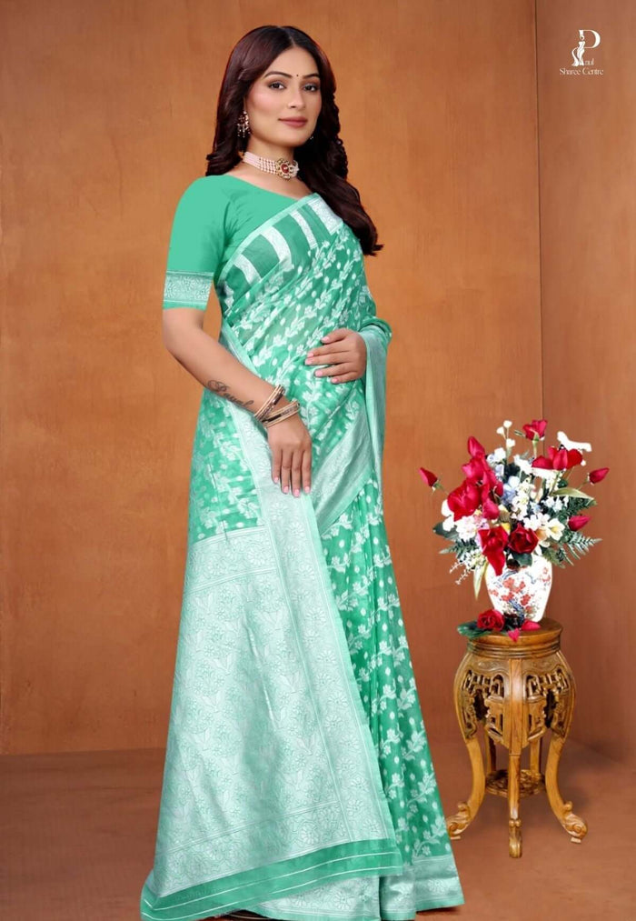 Mint Green Zaal Weave Cotton Saree