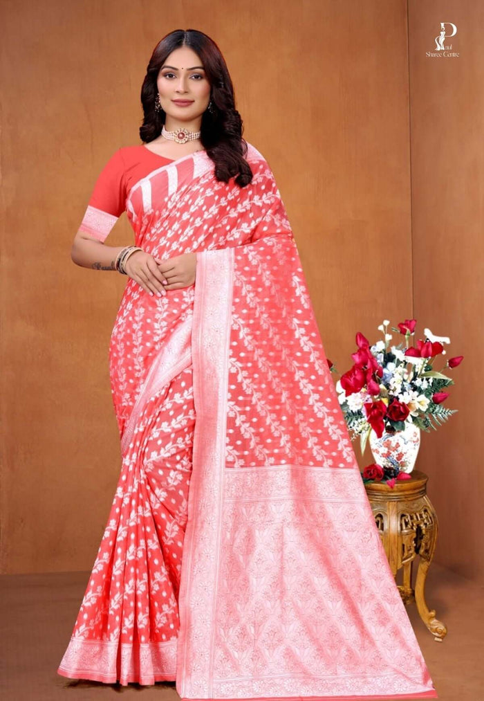 Salmon Pink Zaal Weave Cotton Saree