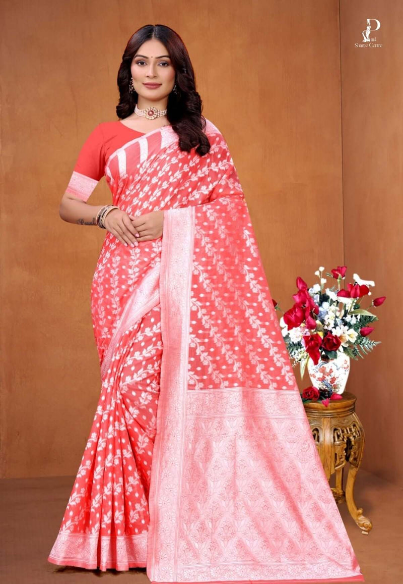 Salmon Pink Zaal Weave Cotton Saree