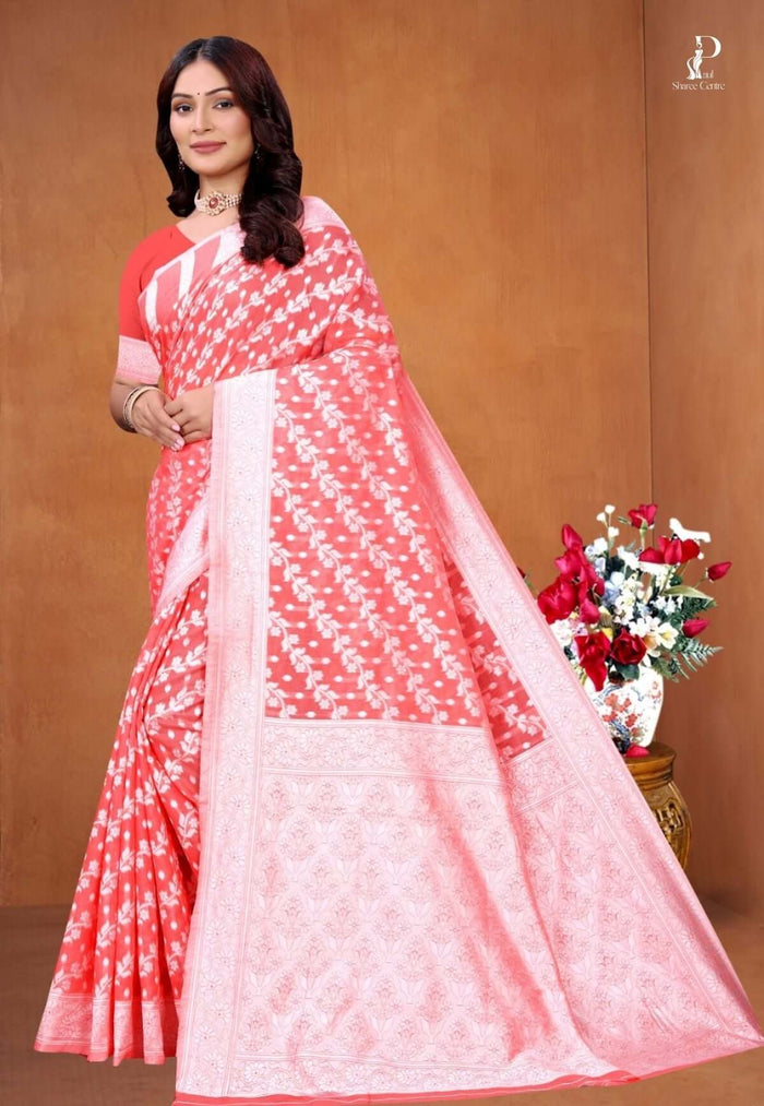 Salmon Pink Zaal Weave Cotton Saree
