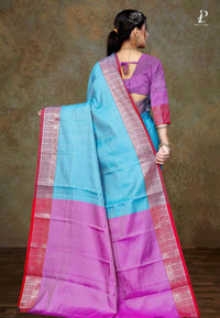 Blue Bangalore Silk Saree with Lavender Border