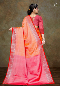 Orange Bangalore Silk Saree with Rust Pink Border