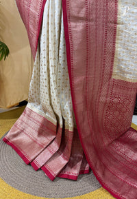 Off-White Khaddi Banarasi Saree with Red Border