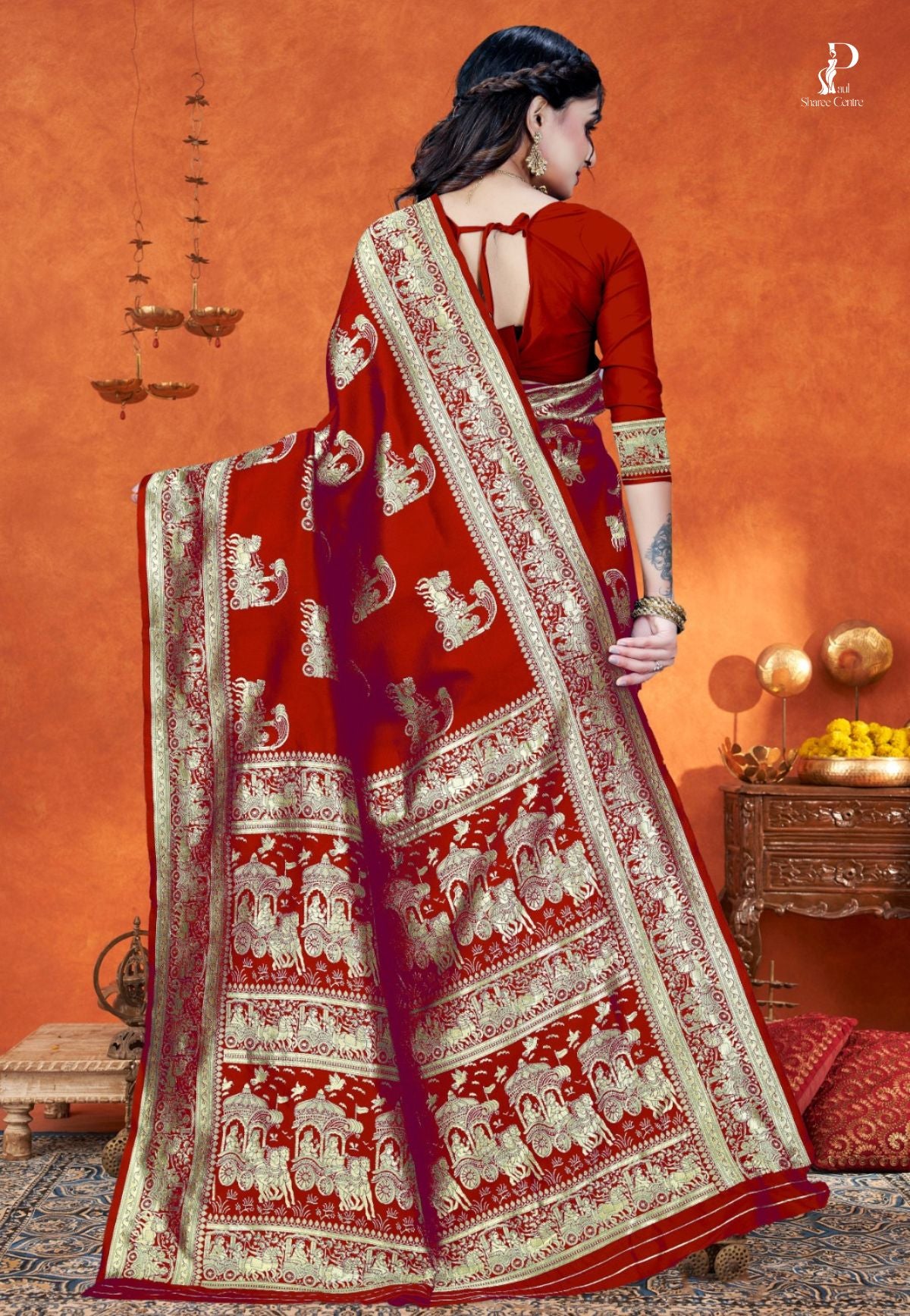 Red Katan Banarasi Saree