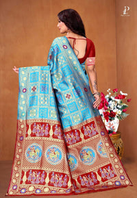 Blue Ethnic Motif Patola Saree with Maroon Blue Border