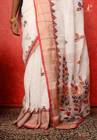 White Applique Work Saree with Copper border