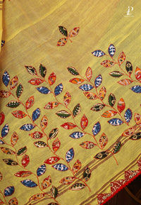 Yellow Applique Work Saree with Golden Border