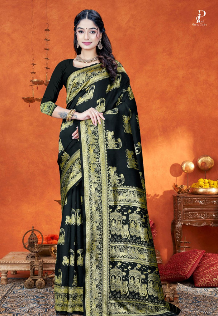 Black Katan Banarasi Saree