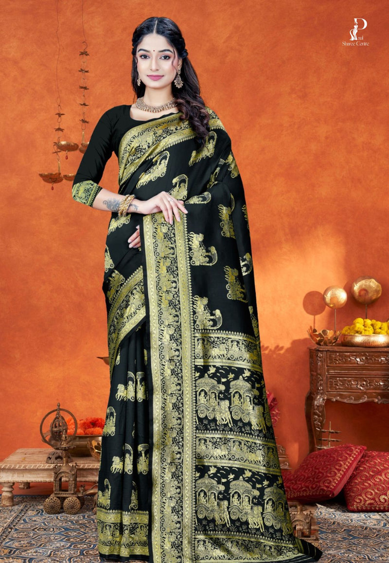 Black Katan Banarasi Saree