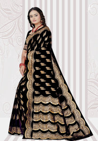 Black Katan Banarasi Saree with Lehriya Border