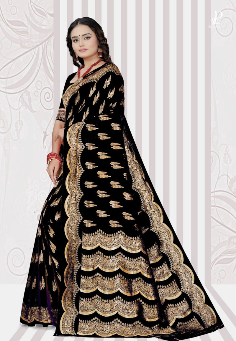 Black Katan Banarasi Saree with Lehriya Border