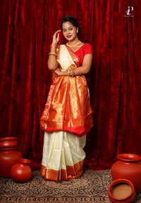 Off-White Bangalore Silk Saree with Red Border